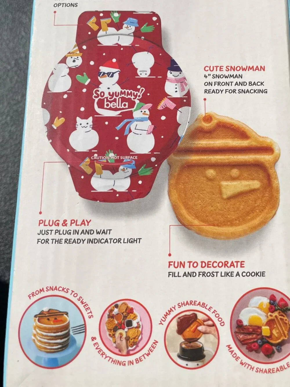 So Yummy by Bella Holiday Mini Waffle Maker in Snowman design-NWT